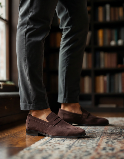V Suede Penny Loafers
