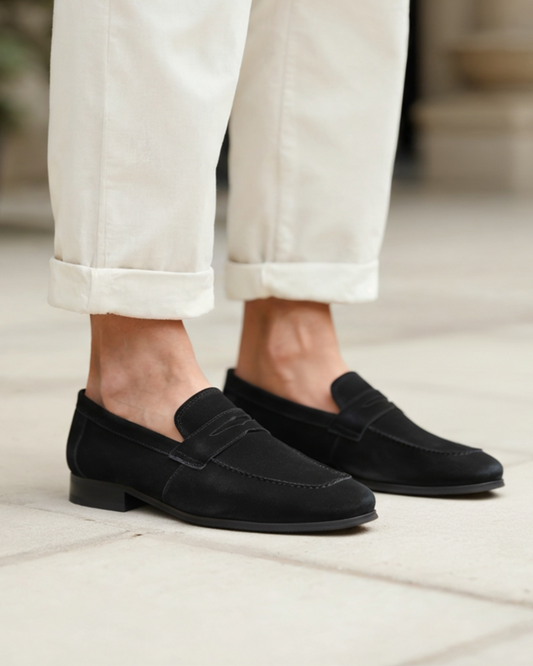 V Suede Penny Loafers